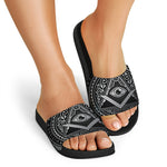 Silver And Black All Seeing Eye Print Black Slide Sandals