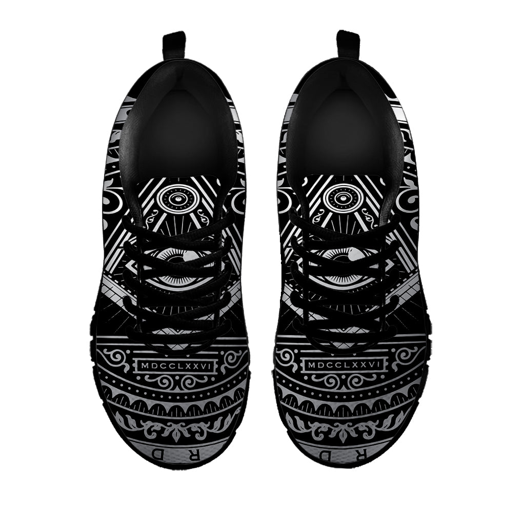 Silver And Black All Seeing Eye Print Black Sneakers