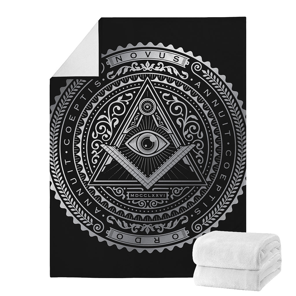 Silver And Black All Seeing Eye Print Blanket