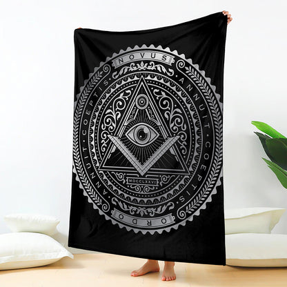 Silver And Black All Seeing Eye Print Blanket