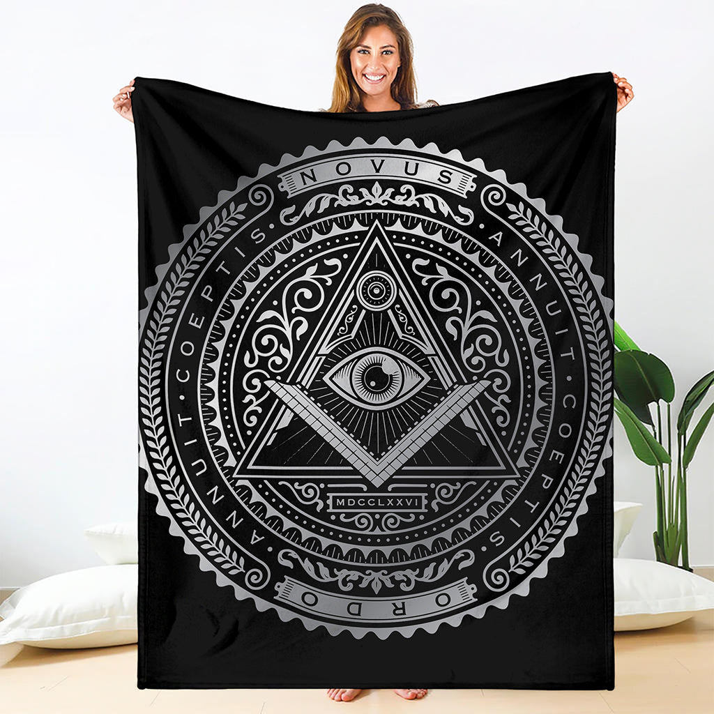 Silver And Black All Seeing Eye Print Blanket