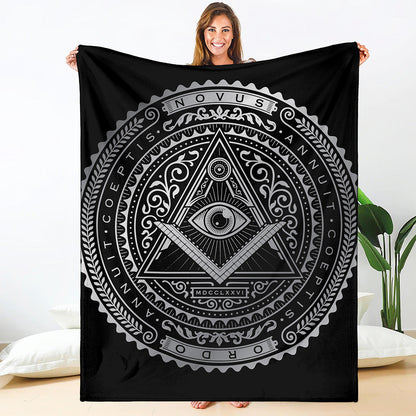 Silver And Black All Seeing Eye Print Blanket