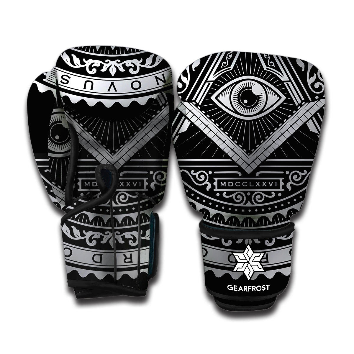Silver And Black All Seeing Eye Print Boxing Gloves