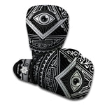 Silver And Black All Seeing Eye Print Boxing Gloves
