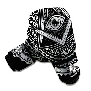 Silver And Black All Seeing Eye Print Boxing Gloves