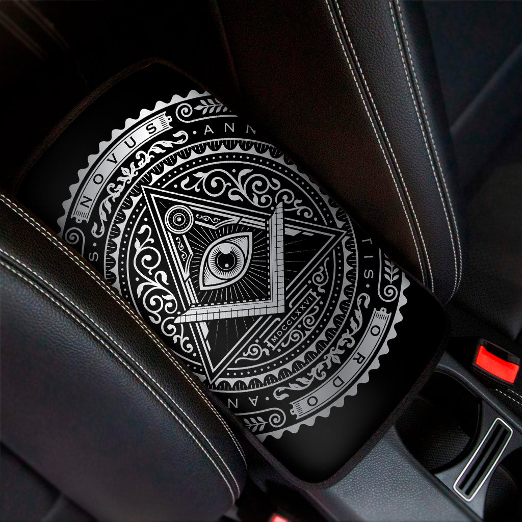 Silver And Black All Seeing Eye Print Car Center Console Cover