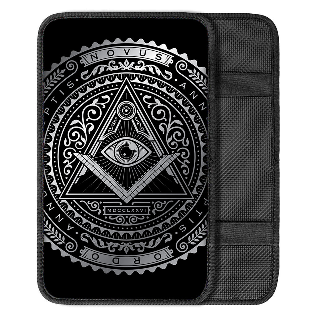 Silver And Black All Seeing Eye Print Car Center Console Cover