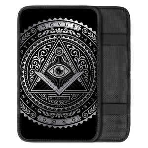 Silver And Black All Seeing Eye Print Car Center Console Cover