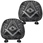 Silver And Black All Seeing Eye Print Car Headrest Covers