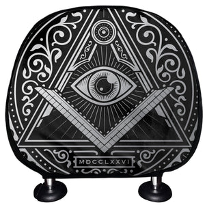 Silver And Black All Seeing Eye Print Car Headrest Covers