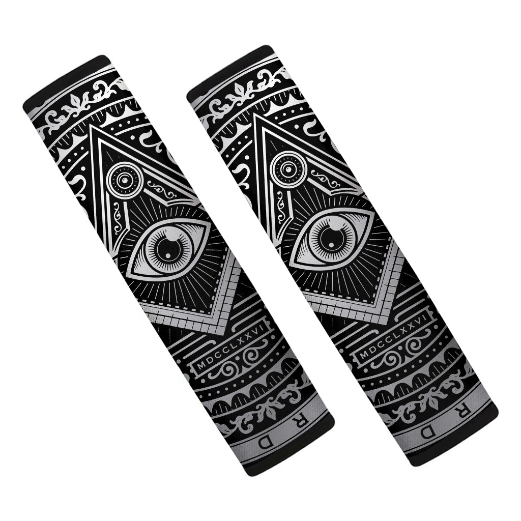 Silver And Black All Seeing Eye Print Car Seat Belt Covers