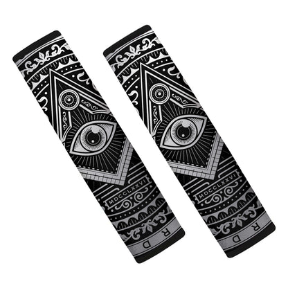 Silver And Black All Seeing Eye Print Car Seat Belt Covers