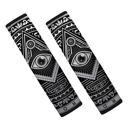 Silver And Black All Seeing Eye Print Car Seat Belt Covers