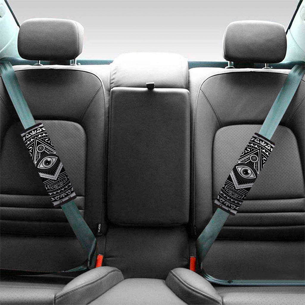 Silver And Black All Seeing Eye Print Car Seat Belt Covers
