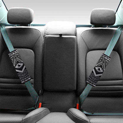 Silver And Black All Seeing Eye Print Car Seat Belt Covers