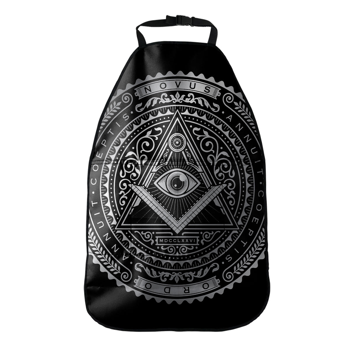 Silver And Black All Seeing Eye Print Car Seat Organizers