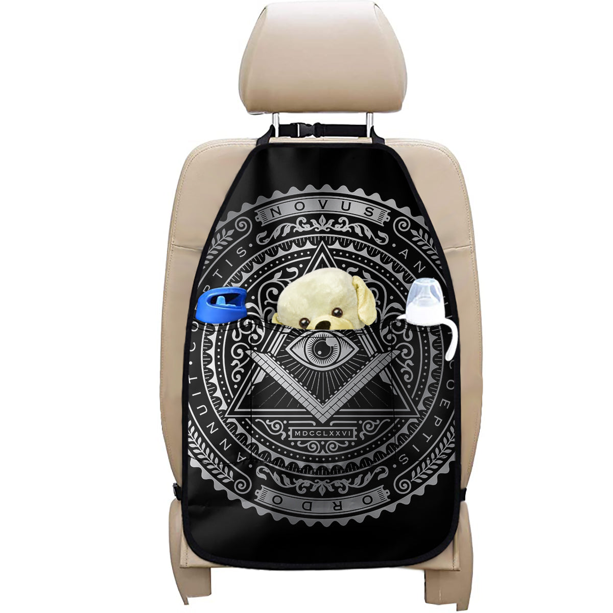 Silver And Black All Seeing Eye Print Car Seat Organizers