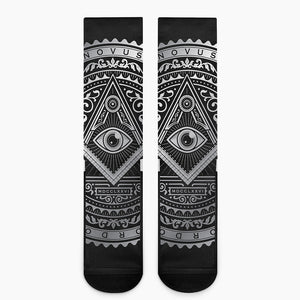 Silver And Black All Seeing Eye Print Crew Socks