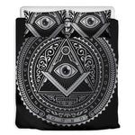 Silver And Black All Seeing Eye Print Duvet Cover Bedding Set