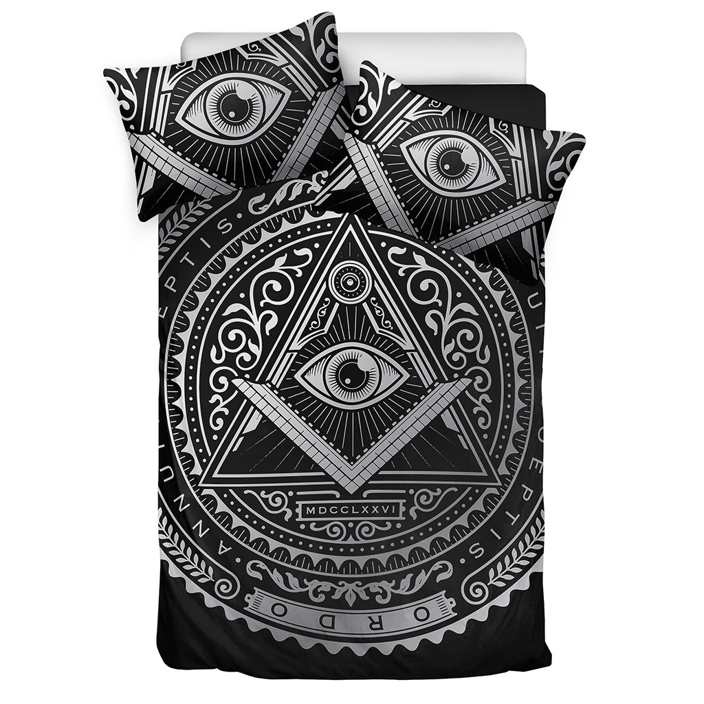 Silver And Black All Seeing Eye Print Duvet Cover Bedding Set