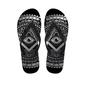 Silver And Black All Seeing Eye Print Flip Flops