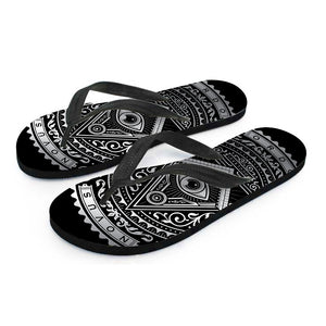 Silver And Black All Seeing Eye Print Flip Flops