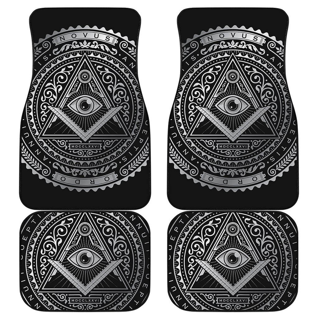 Silver And Black All Seeing Eye Print Front and Back Car Floor Mats