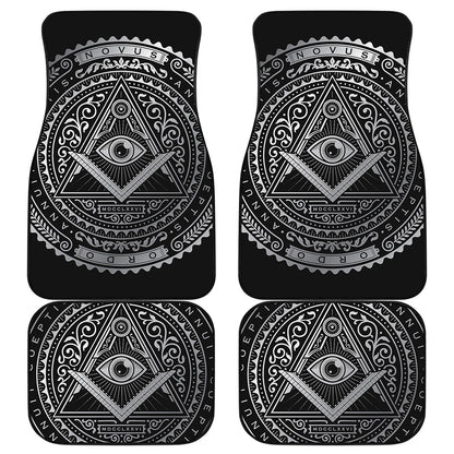 Silver And Black All Seeing Eye Print Front and Back Car Floor Mats