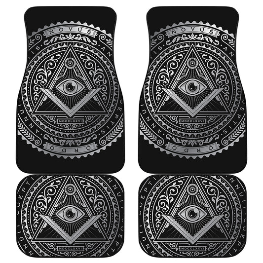 Silver And Black All Seeing Eye Print Front and Back Car Floor Mats
