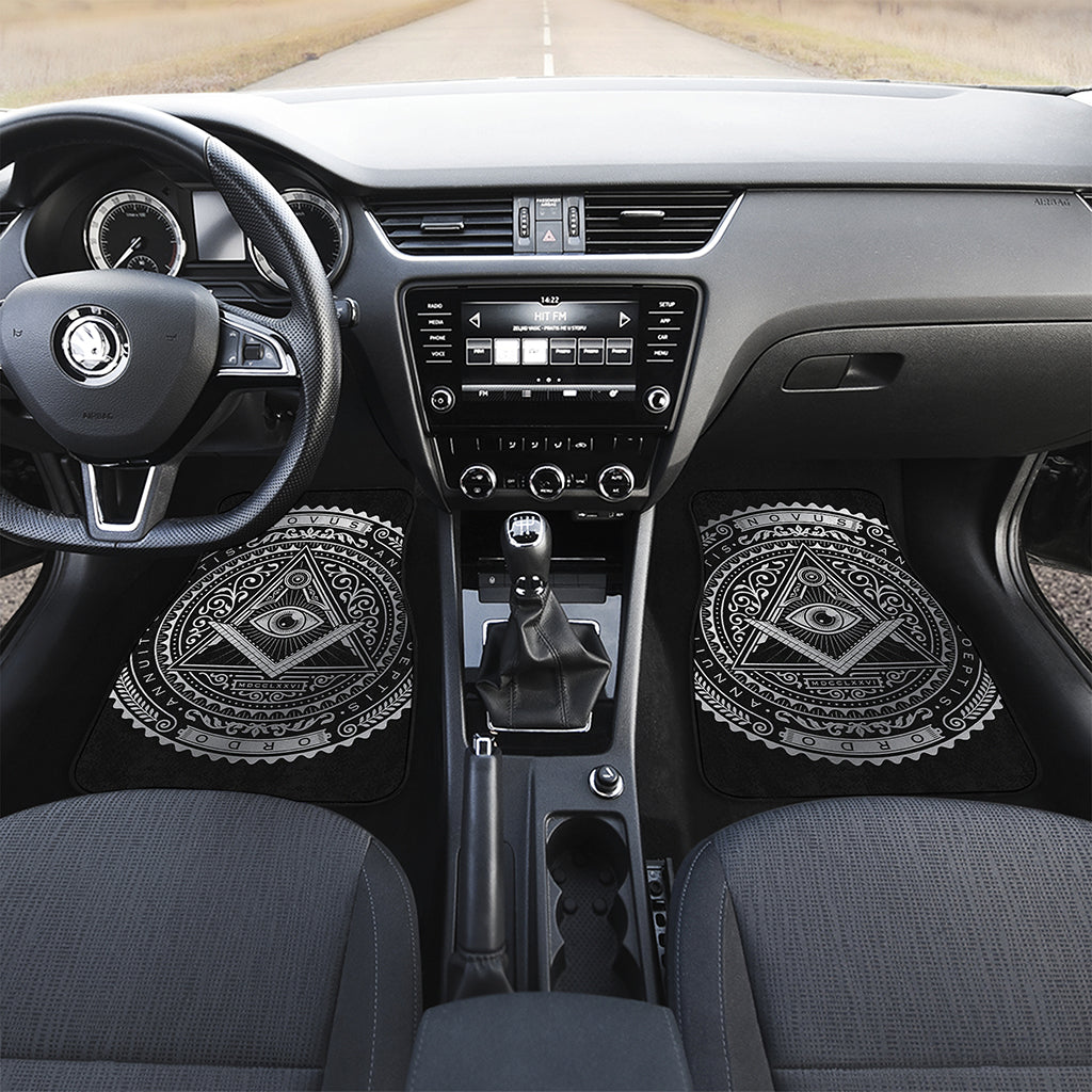 Silver And Black All Seeing Eye Print Front and Back Car Floor Mats