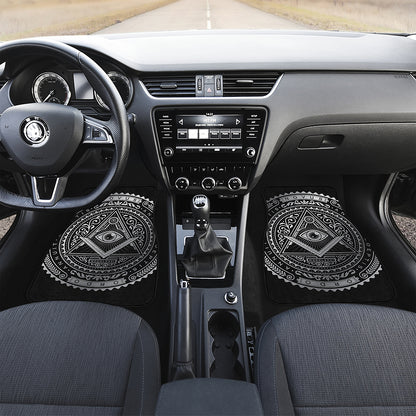 Silver And Black All Seeing Eye Print Front and Back Car Floor Mats