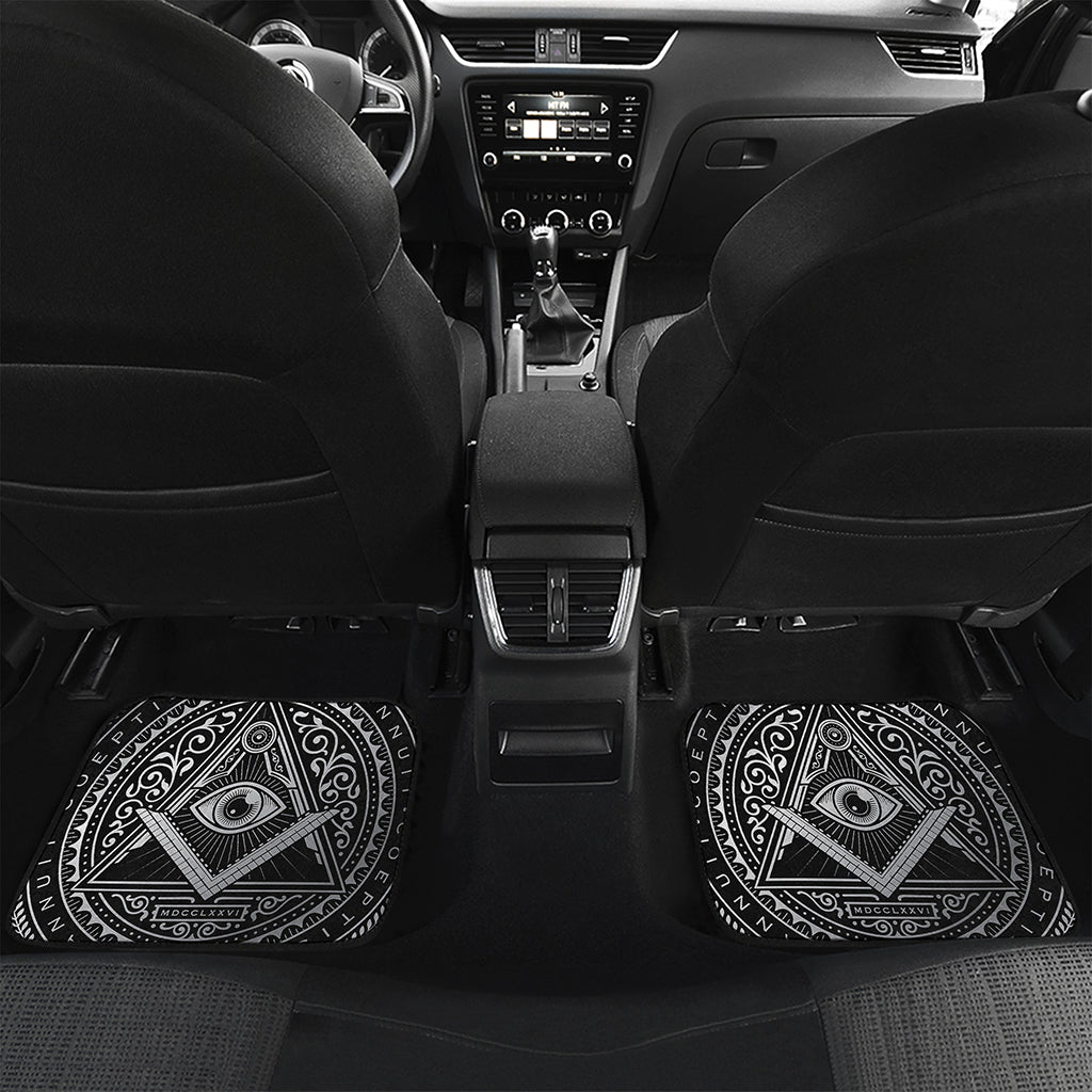 Silver And Black All Seeing Eye Print Front and Back Car Floor Mats