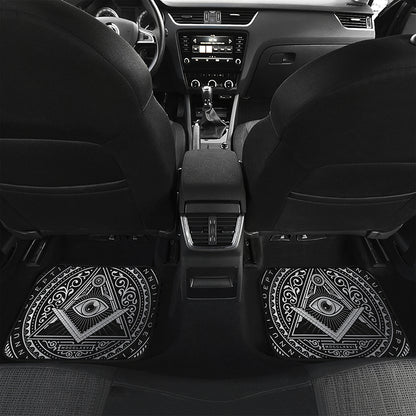 Silver And Black All Seeing Eye Print Front and Back Car Floor Mats
