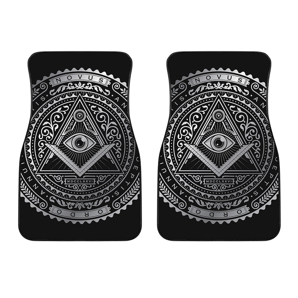 Silver And Black All Seeing Eye Print Front Car Floor Mats