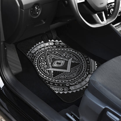 Silver And Black All Seeing Eye Print Front Car Floor Mats
