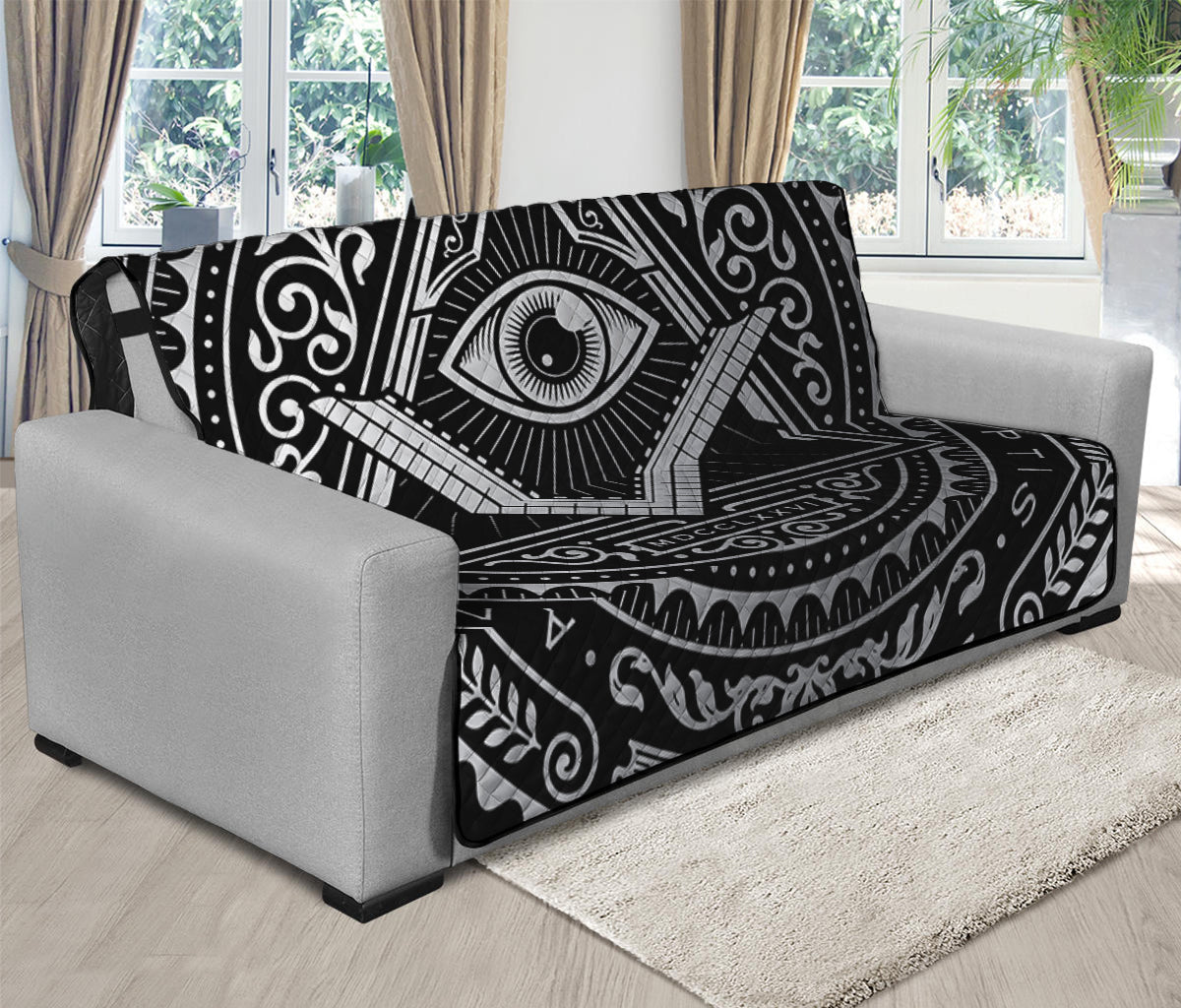 Silver And Black All Seeing Eye Print Futon Protector