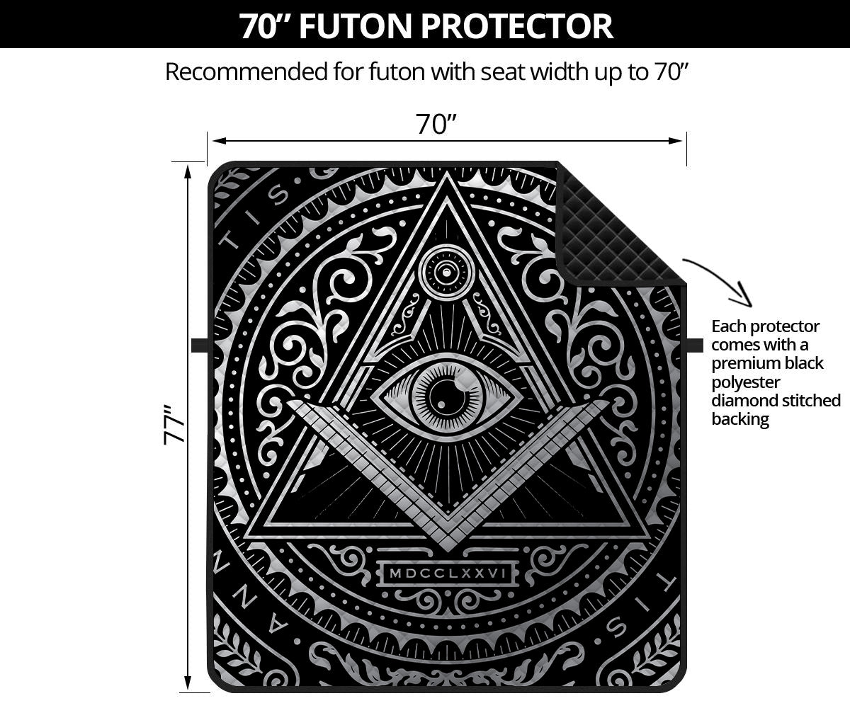 Silver And Black All Seeing Eye Print Futon Protector