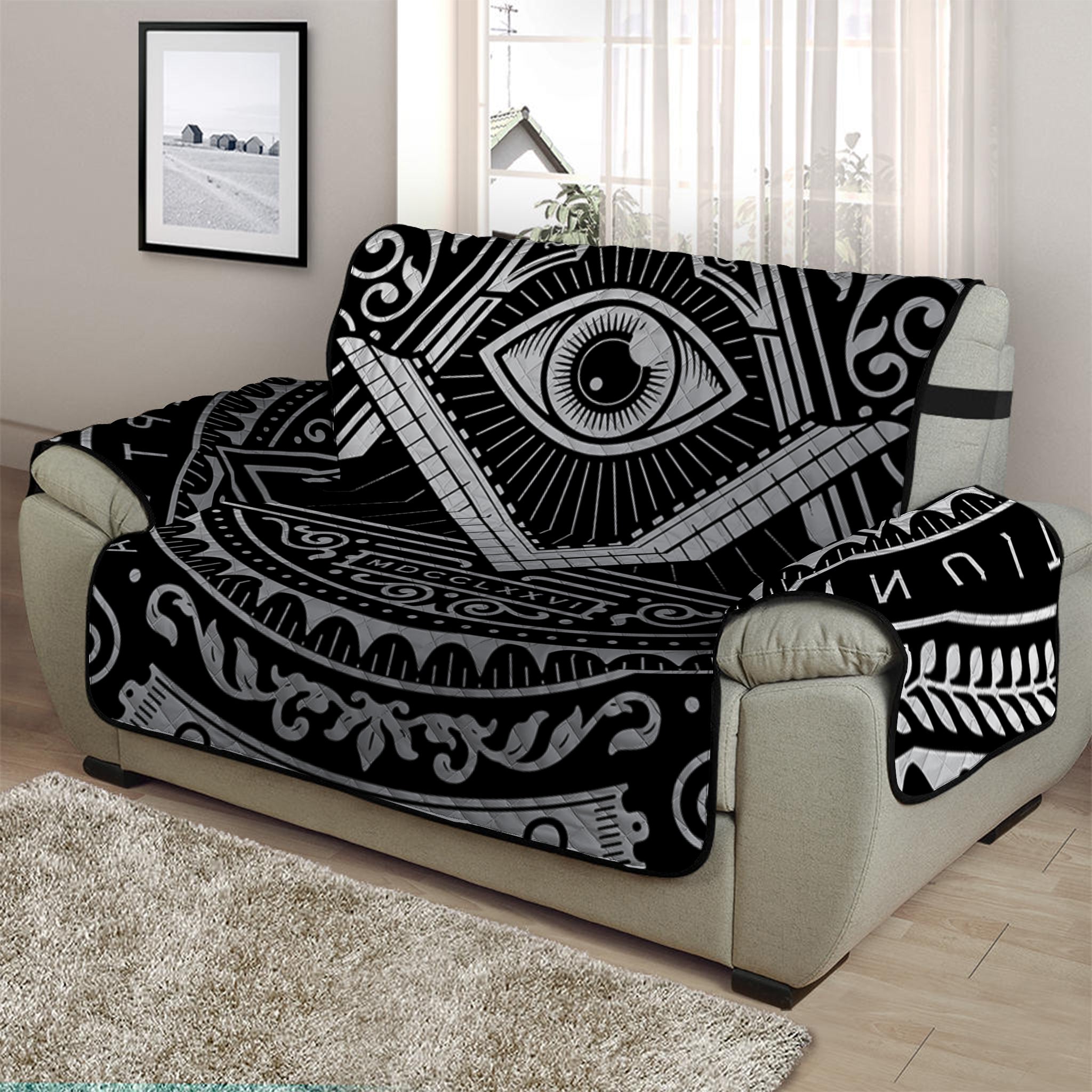 Silver And Black All Seeing Eye Print Half Sofa Protector