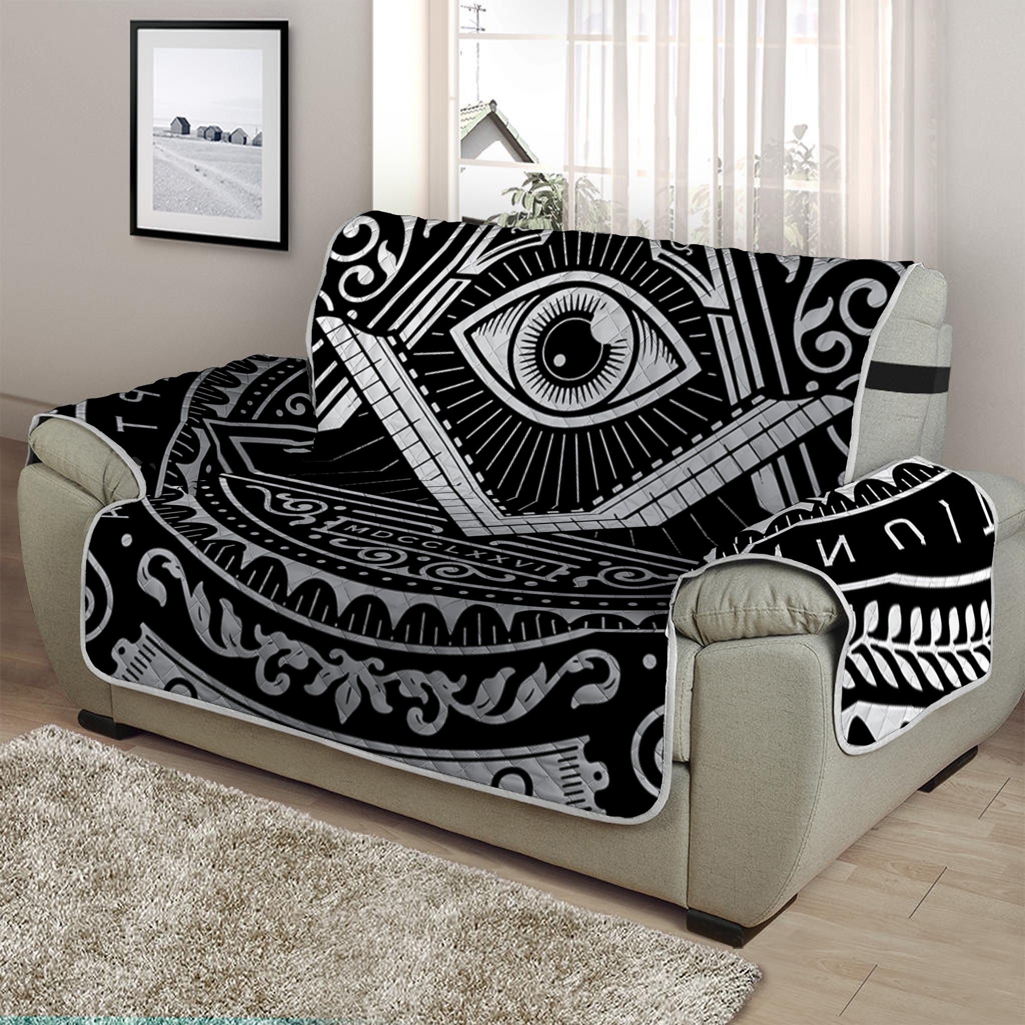 Silver And Black All Seeing Eye Print Half Sofa Protector