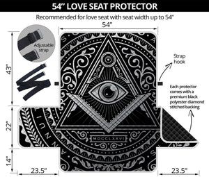 Silver And Black All Seeing Eye Print Loveseat Protector