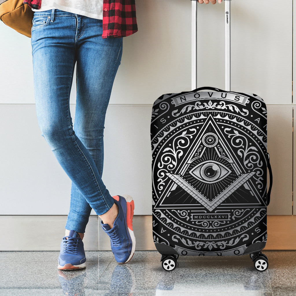Silver And Black All Seeing Eye Print Luggage Cover