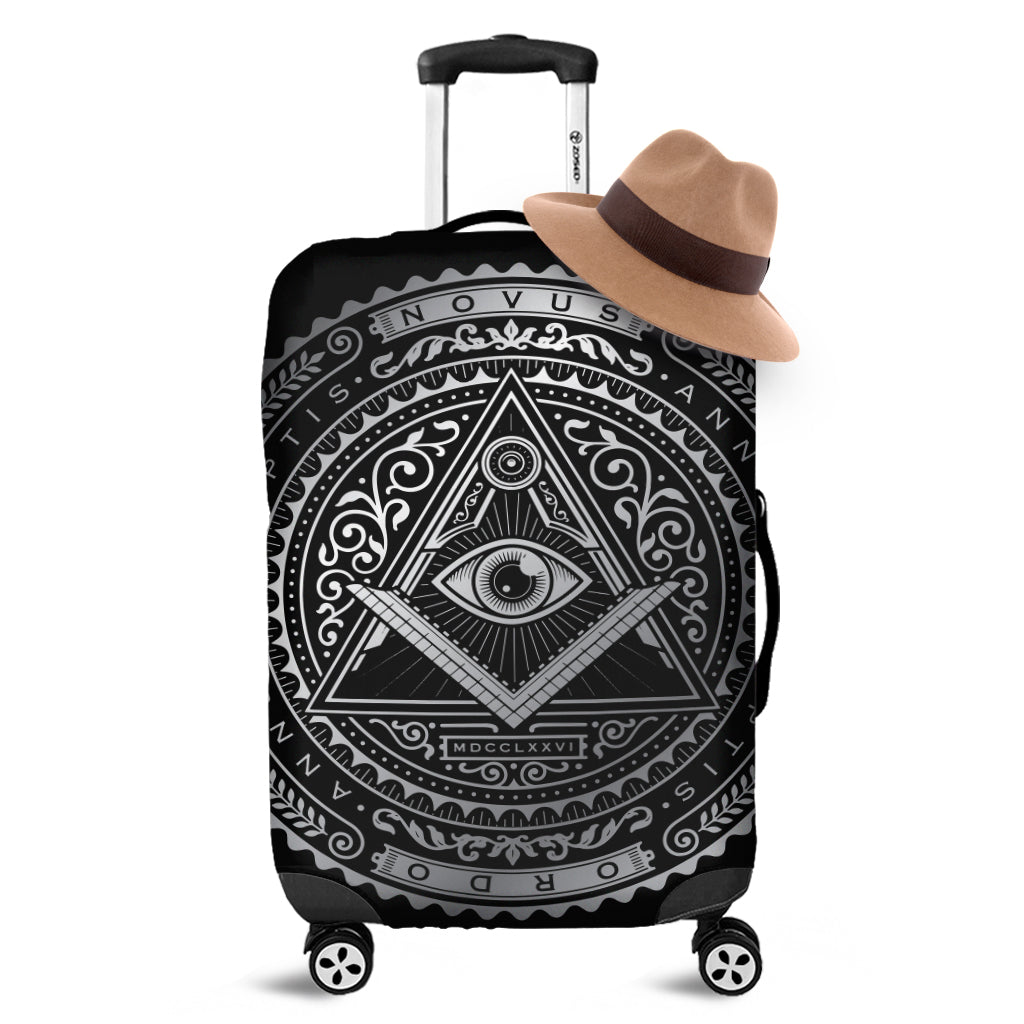 Silver And Black All Seeing Eye Print Luggage Cover