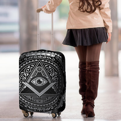 Silver And Black All Seeing Eye Print Luggage Cover
