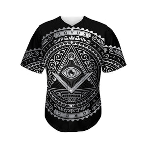 Silver And Black All Seeing Eye Print Men's Baseball Jersey