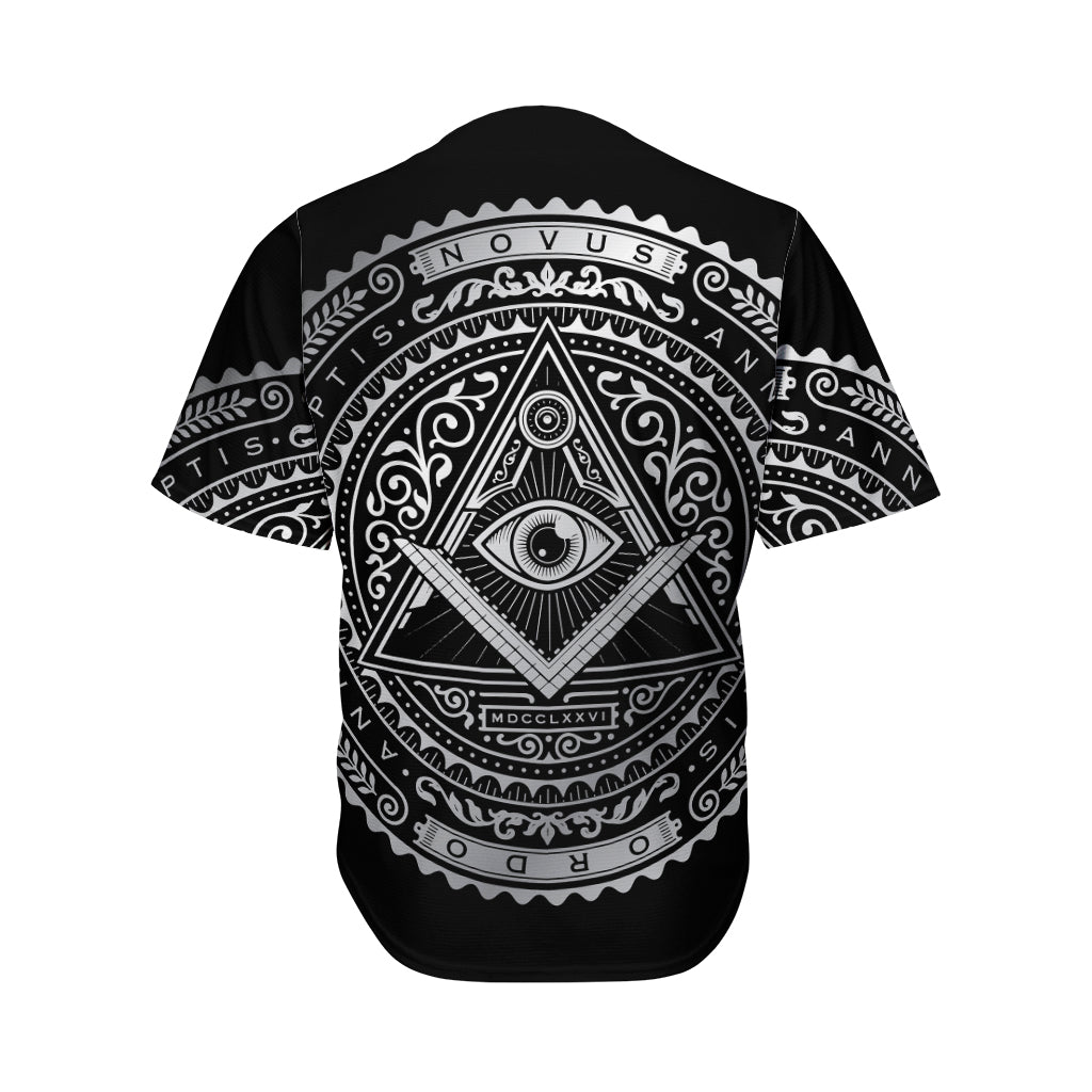 Silver And Black All Seeing Eye Print Men's Baseball Jersey