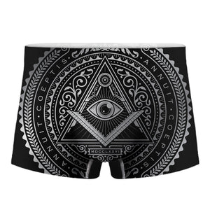 Silver And Black All Seeing Eye Print Men's Boxer Briefs