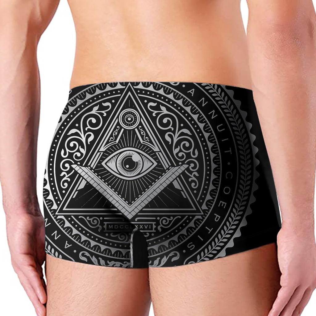 Silver And Black All Seeing Eye Print Men's Boxer Briefs