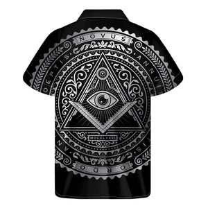 Silver And Black All Seeing Eye Print Men's Short Sleeve Shirt