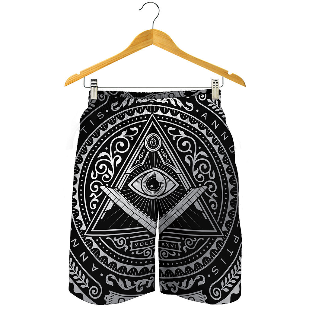 Silver And Black All Seeing Eye Print Men's Shorts