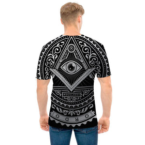 Silver And Black All Seeing Eye Print Men's T-Shirt